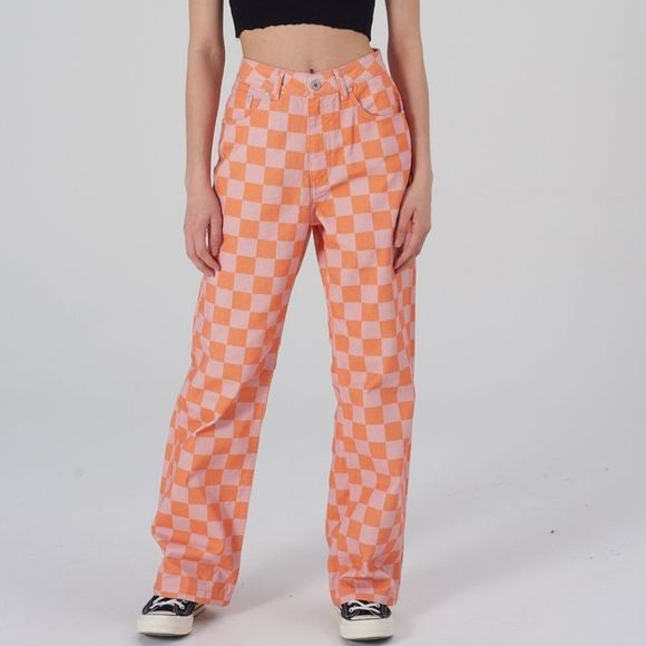 The Ragged Priest Denim - The Ragged Priest Rook Orange & Pink Checkered Jeans Size 30 NWT